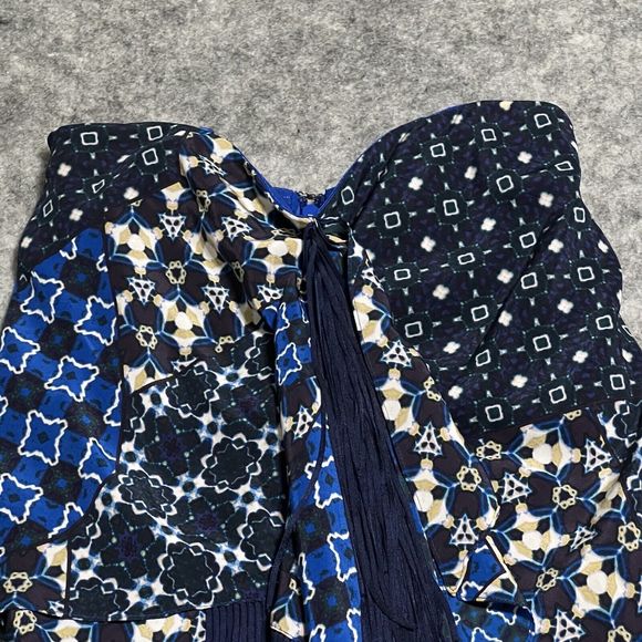 BCBG MaxAzria Corset Top Womens 2 Blue BOHO Asymmetric Ribs Fringe Bustier Tiers - Picture 10 of 17